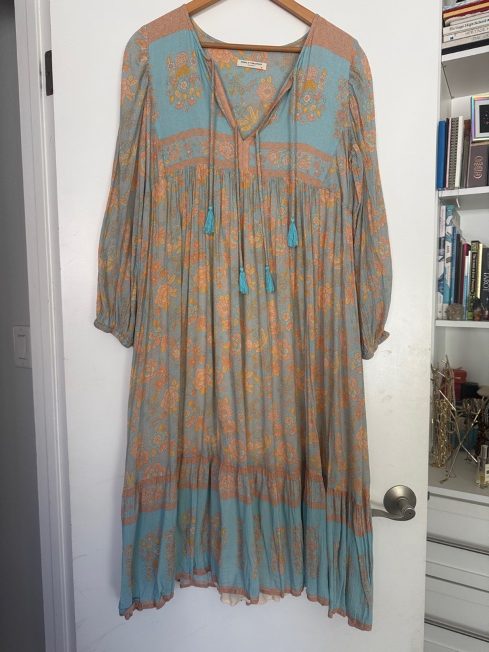 Spell Boho Midi Dress in Aqua and Peach